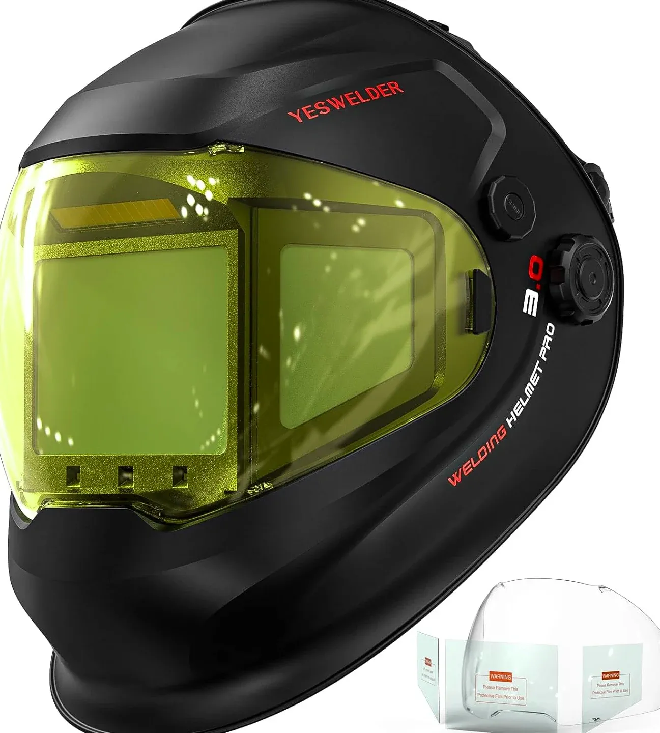 YESWELDER YESWELDER Intelligent Auto-Adjustment Auto-Darkening Welding Helmet, 180° Panoramic View, True Color 1/1/1/1, Internal Digital Display, Wide Shade 3/4-8/9-14, for MIG/TIG/Stick/Tack/Grind/Cut